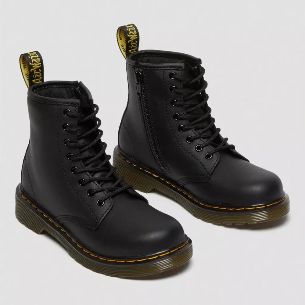 Dr Martens Toddler 1460T Softy T Black Leather Lace-Up Boots Size 7